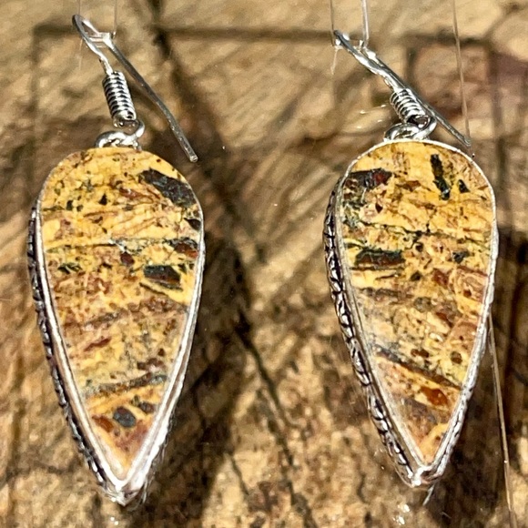 Honey Dendritic Jasper Earrings 2” - Picture 2 of 7